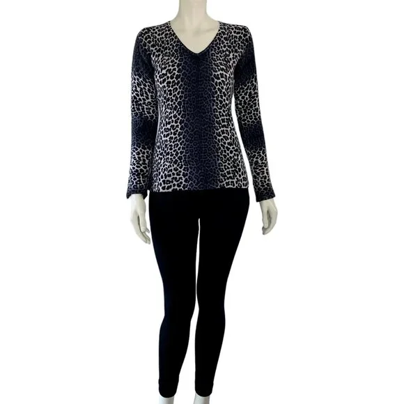 Saks Fifth Avenue Neutral Leopard Cashmere Pullover Knit Sweater - Size M